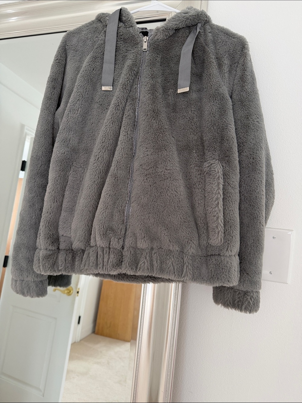 REVOLVE Plush Hooded Teddy Jacket in Grey